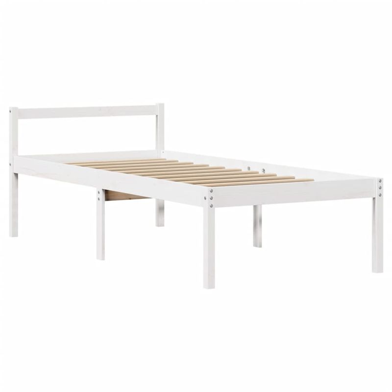 Casa si Gradina - Mobilier - Paturi si accesorii - Paturi - Pat cu biblioteca fara saltea, alb, 75x190 cm, lemn masiv pin - Infinity.ro