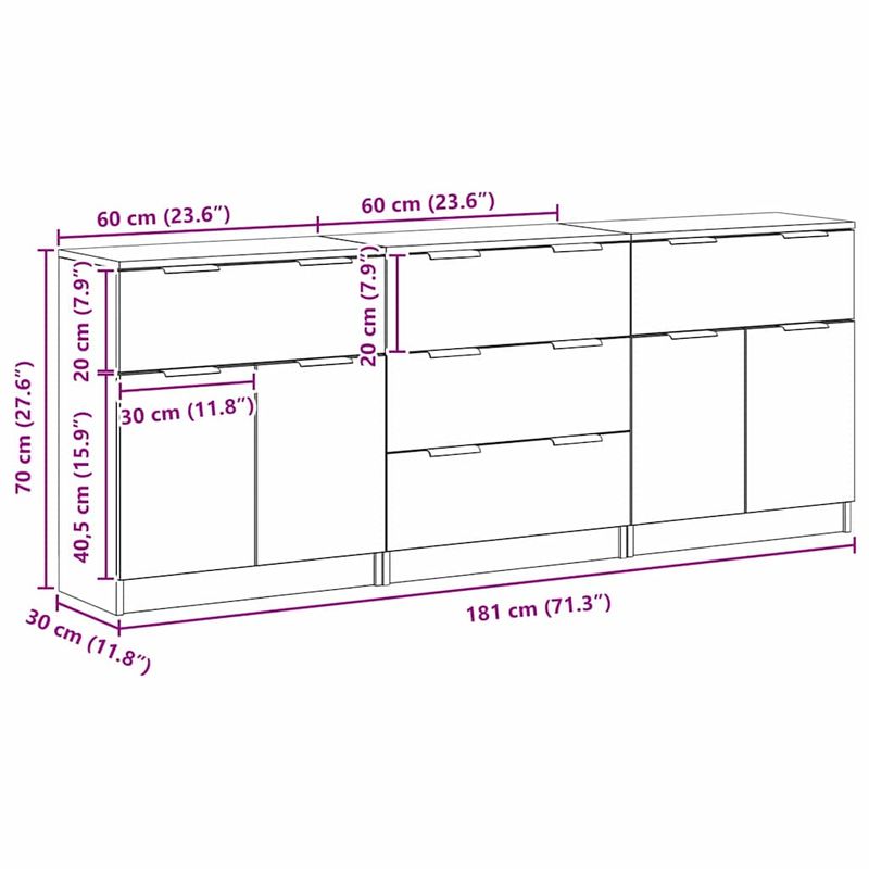 Casa si Gradina - Mobilier - Comode si corpuri - Comode - Bufet 3 pcs Stejar negru 60 x 30 x 70 cm Lemn compozit - Infinity.ro
