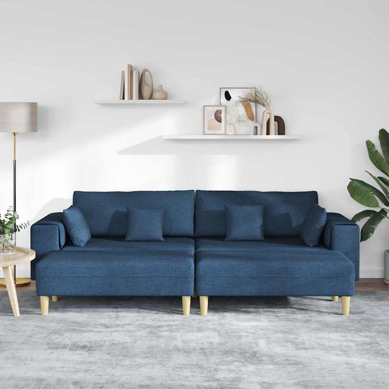 Casa si Gradina - Mobilier - Canapele si coltare - Canapele - Canapea din material textil cu perna 3 pcs albastru 208 cm tesatura - Infinity.ro