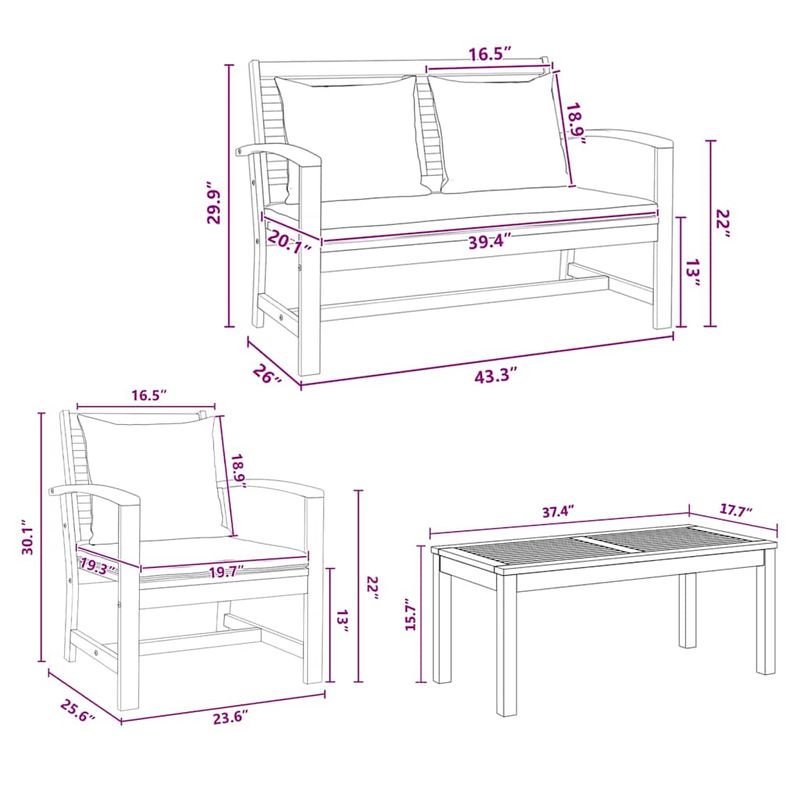 Casa si Gradina - Gradina si terasa - Mobilier exterior - Seturi mobila gradina - Set de canapele pentru gradina 4 pcs natural Lemn masiv de tec - Infinity.ro