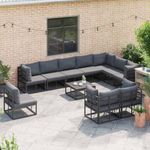 Casa si Gradina - Gradina si terasa - Mobilier exterior - Seturi mobila gradina - Set de canapele pentru gradina cu perna 11 pcs Negru Aluminiu - Infinity.ro