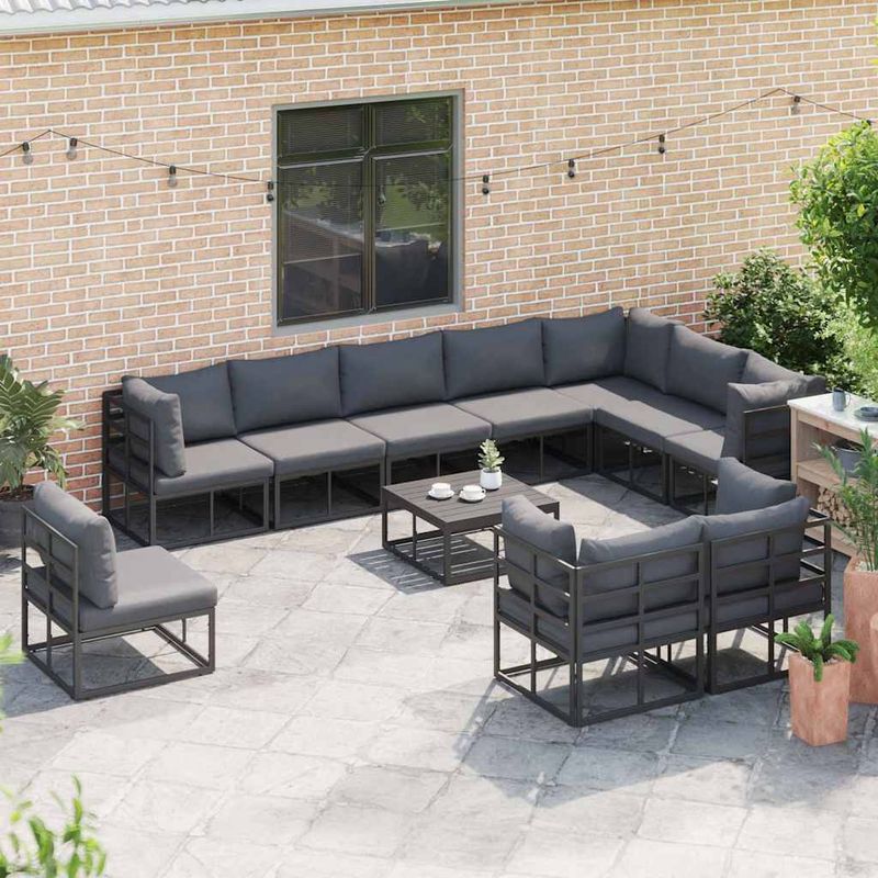Casa si Gradina - Gradina si terasa - Mobilier exterior - Seturi mobila gradina - Set de canapele pentru gradina cu perna 11 pcs Negru Aluminiu - Infinity.ro