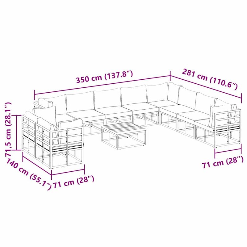 Casa si Gradina - Gradina si terasa - Mobilier exterior - Seturi mobila gradina - Set de canapele pentru gradina cu perna 11 pcs Negru Aluminiu - Infinity.ro
