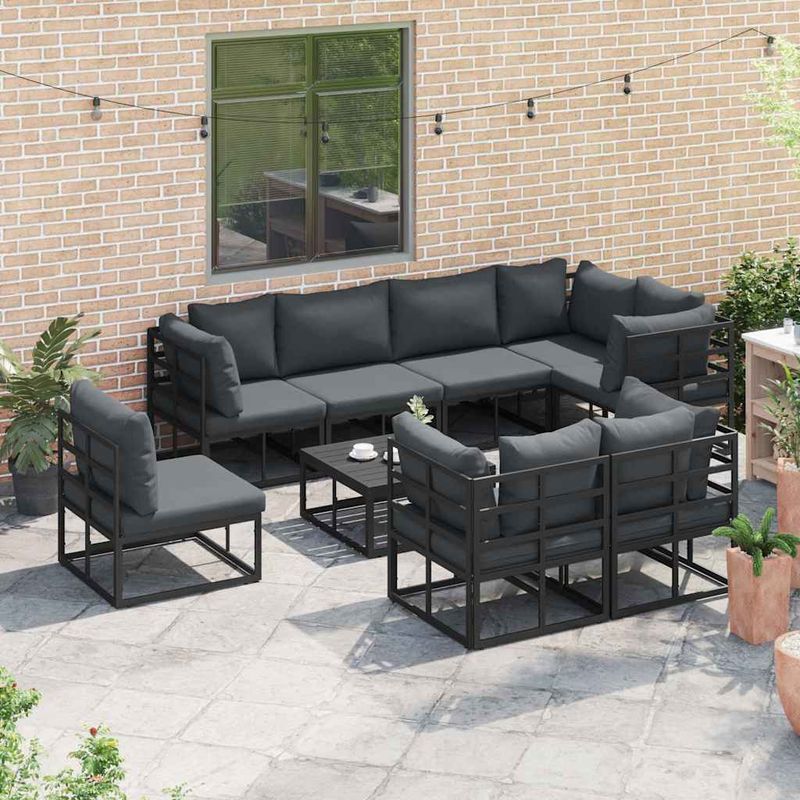 Casa si Gradina - Gradina si terasa - Mobilier exterior - Seturi mobila gradina - Set de canapele pentru gradina cu perna 9 pcs Negru Aluminiu - Infinity.ro
