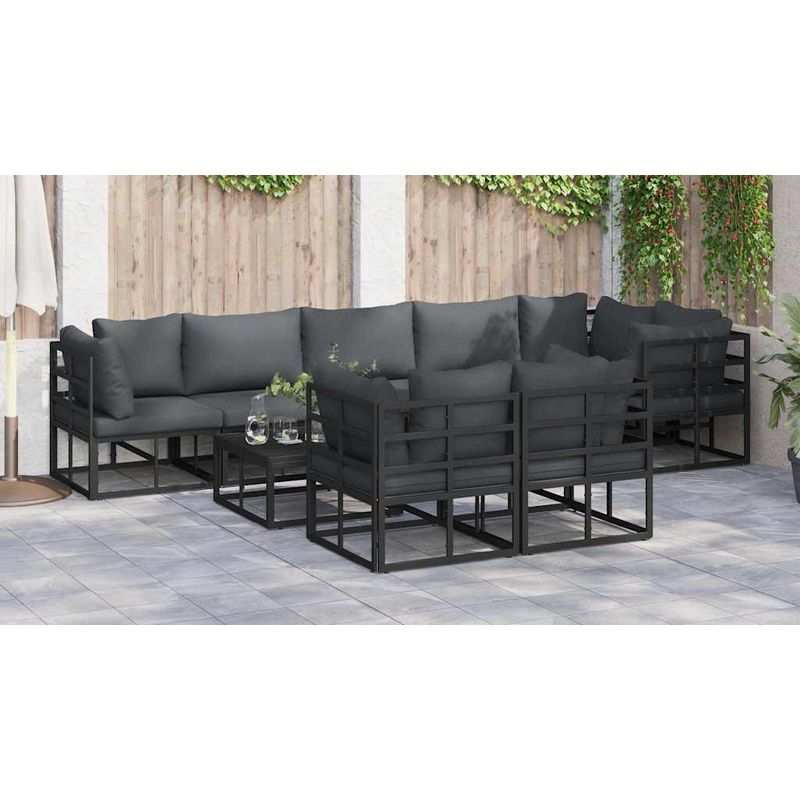 Casa si Gradina - Gradina si terasa - Mobilier exterior - Seturi mobila gradina - Set de canapele pentru gradina cu perna 9 pcs Negru Aluminiu - Infinity.ro