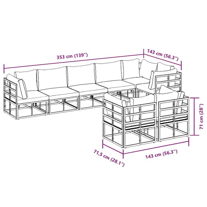 Casa si Gradina - Gradina si terasa - Mobilier exterior - Seturi mobila gradina - Set de canapele pentru gradina cu perna 9 pcs Negru Aluminiu - Infinity.ro