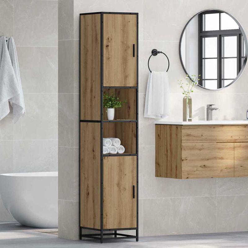 Casa si Gradina - Mobilier - Mobilier baie - Comode baie - Dulap de Baie cu raft stejar artizanal 35 x 37.5 x 188.5 cm - Infinity.ro