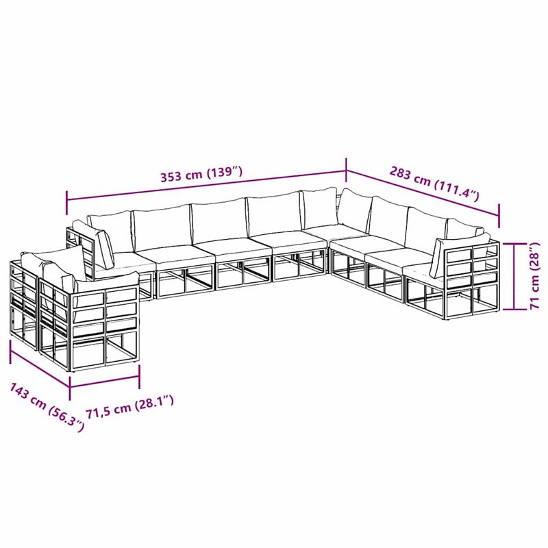 Casa si Gradina - Gradina si terasa - Mobilier exterior - Seturi mobila gradina - Set de canapele pentru gradina cu perna 10 pcs Negru Aluminiu - Infinity.ro