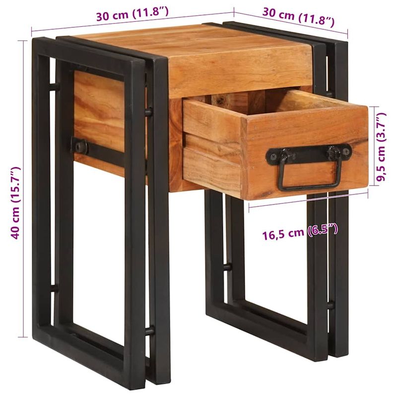 Casa si Gradina - Mobilier - Mese si birouri - Mese living - Masuta laterala 30 x 30 x 40 cm Lemn solid de acacia si metal - Infinity.ro