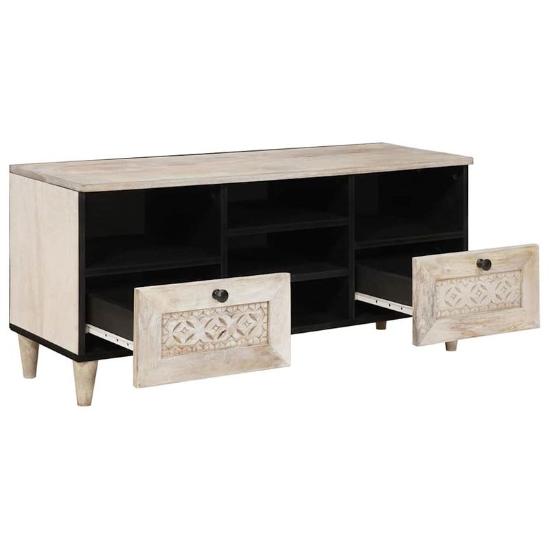 Casa si Gradina - Mobilier - Comode si corpuri - Comode - Cabinet TV cu sertar Alb 100 x 33 x 46 cm Lemn masiv de mango - Infinity.ro