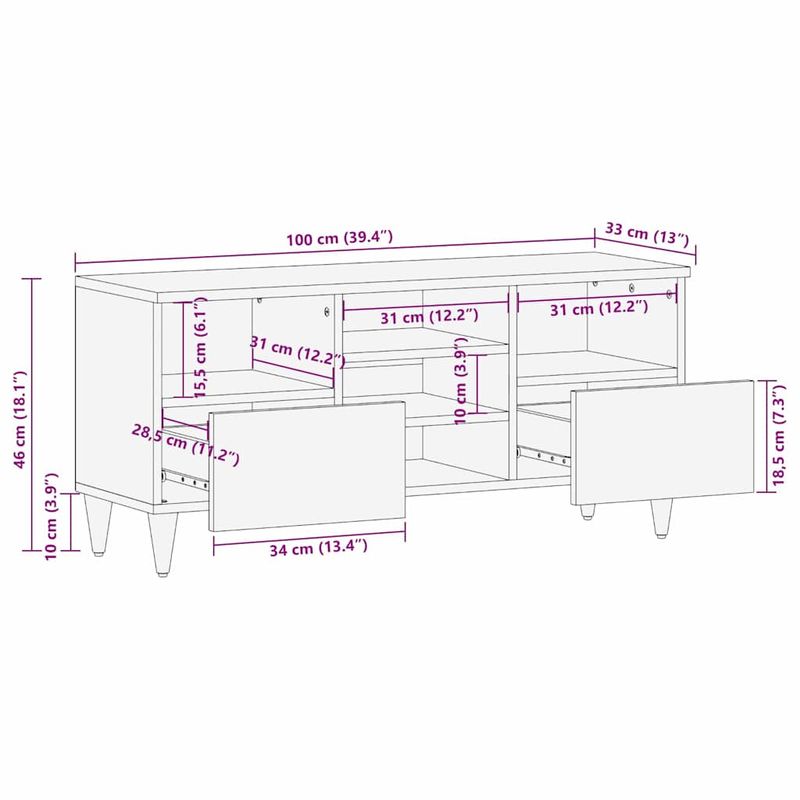 Casa si Gradina - Mobilier - Comode si corpuri - Comode - Cabinet TV Maro deschis 100 x 33 x 46 cm Lemn masiv de mango - Infinity.ro