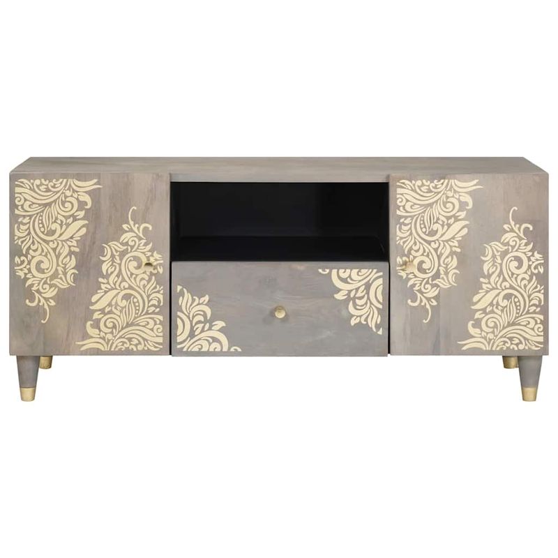 Casa si Gradina - Mobilier - Comode si corpuri - Comode - Cabinet TV Gri si Aur 105 x 33.5 x 46 cm Lemn masiv de mango - Infinity.ro