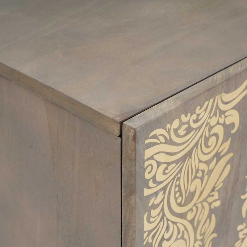 Casa si Gradina - Mobilier - Comode si corpuri - Comode - Cabinet TV Gri si Aur 105 x 33.5 x 46 cm Lemn masiv de mango - Infinity.ro