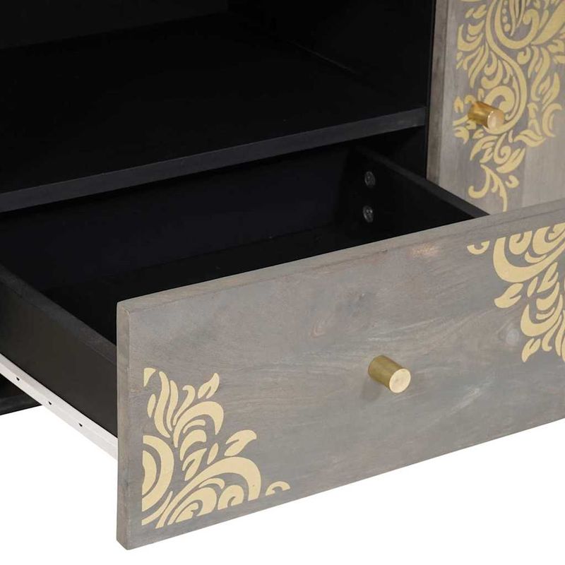 Casa si Gradina - Mobilier - Comode si corpuri - Comode - Cabinet TV Gri si Aur 105 x 33.5 x 46 cm Lemn masiv de mango - Infinity.ro