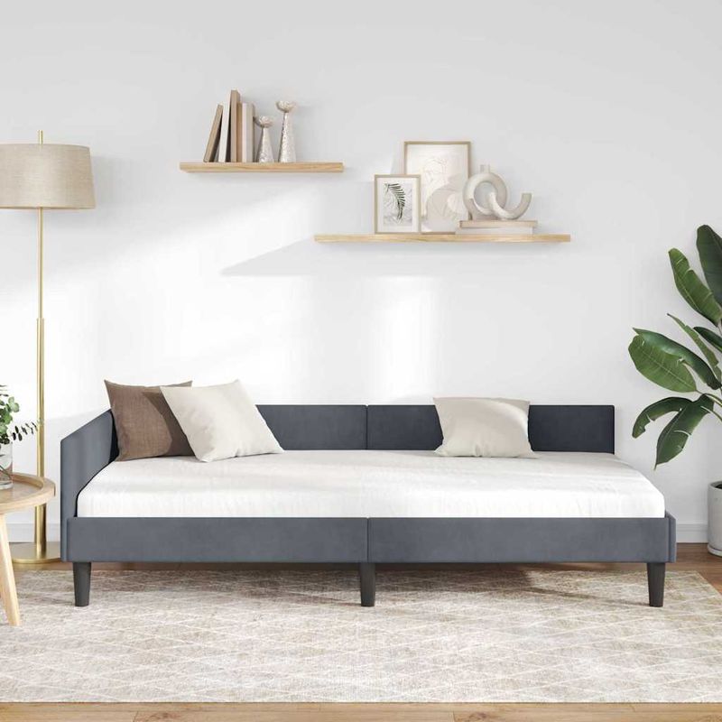 Casa si Gradina - Mobilier - Paturi si accesorii - Paturi - Cadru de pat coltar cu headboard Manual Gri inchis 80 x 200 cm - Infinity.ro