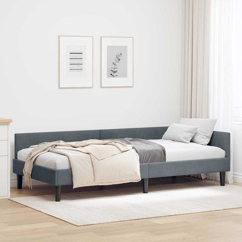 Casa si Gradina - Mobilier - Paturi si accesorii - Paturi - Cadru de pat coltar cu headboard Manual Gri inchis 90 x 200 cm - Infinity.ro