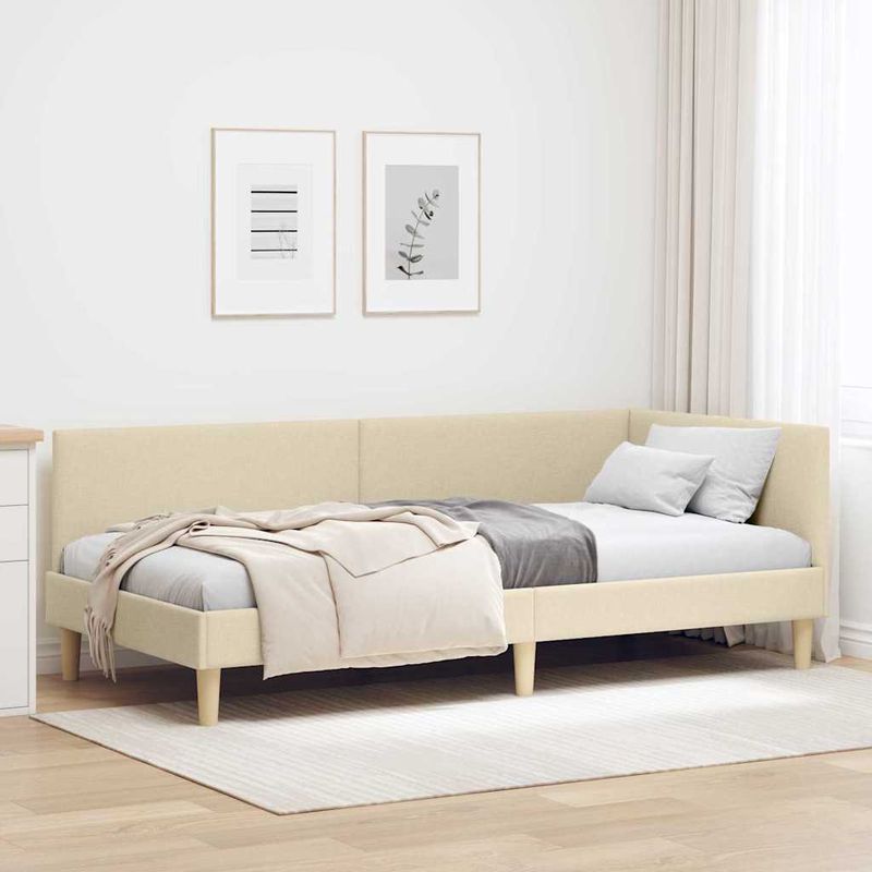 Casa si Gradina - Mobilier - Paturi si accesorii - Paturi - Cadru de pat coltar Altele cu headboard Crem 100 x 200 cm - Infinity.ro