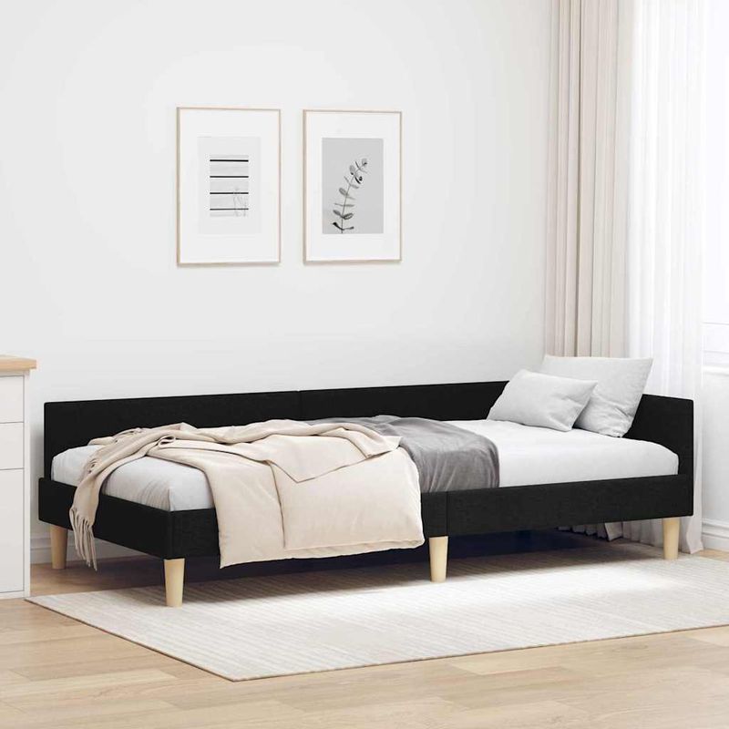 Casa si Gradina - Mobilier - Paturi si accesorii - Paturi - Cadru de pat coltar Altele cu headboard Negru 90 x 200 cm - Infinity.ro