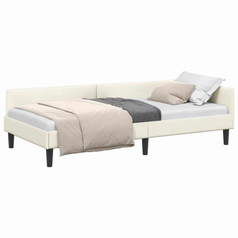Casa si Gradina - Mobilier - Paturi si accesorii - Paturi - Cadru de pat coltar Crem 80 x 200 cm Catifea si lemn laminat - Infinity.ro
