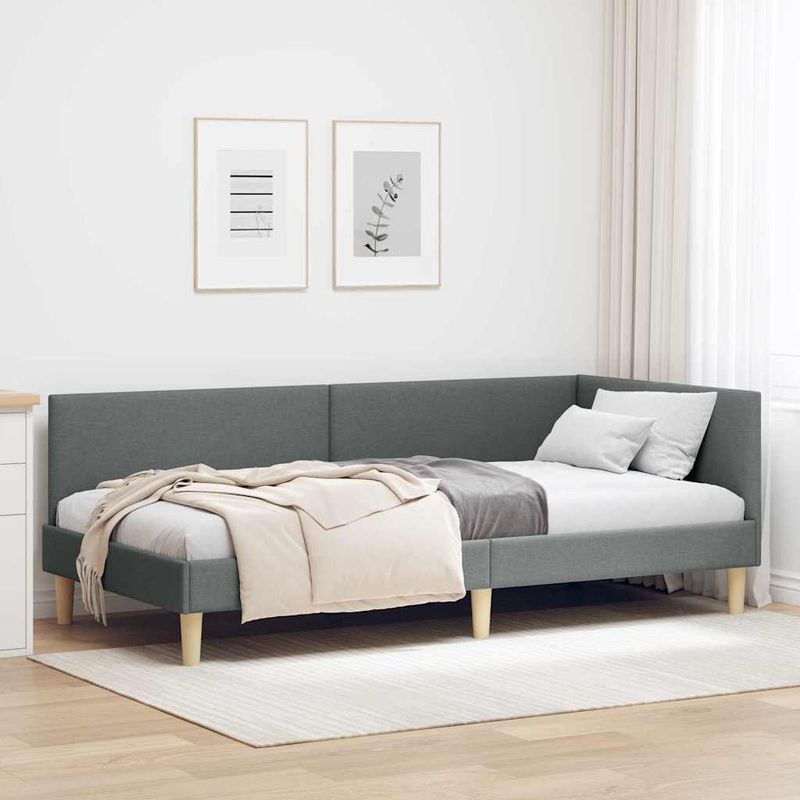 Casa si Gradina - Mobilier - Paturi si accesorii - Paturi - Cadru de pat coltar Altele cu headboard Gri inchis 90 x 190 cm - Infinity.ro