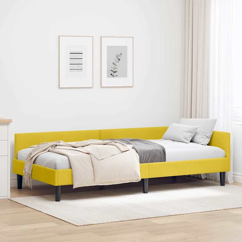 Casa si Gradina - Mobilier - Paturi si accesorii - Paturi - Cadru de pat coltar Galben 90 x 190 cm Catifea si lemn laminat - Infinity.ro