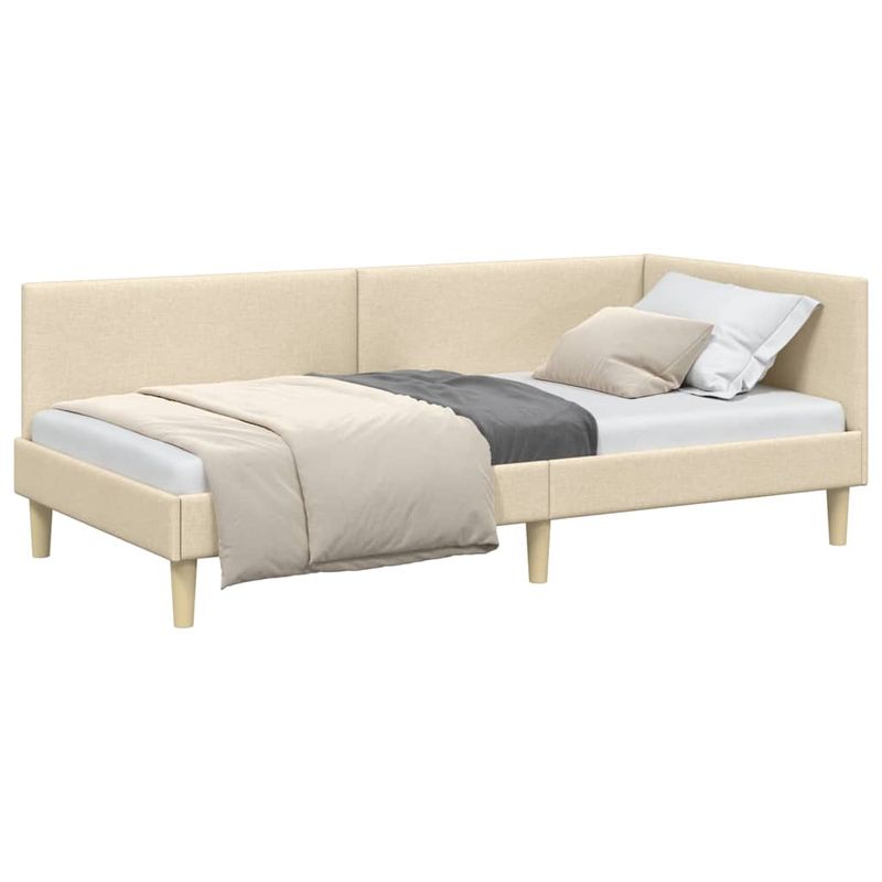 Casa si Gradina - Mobilier - Paturi si accesorii - Paturi - Cadru de pat coltar Crem 80 x 200 cm Tesatura si lemn prelucrat - Infinity.ro