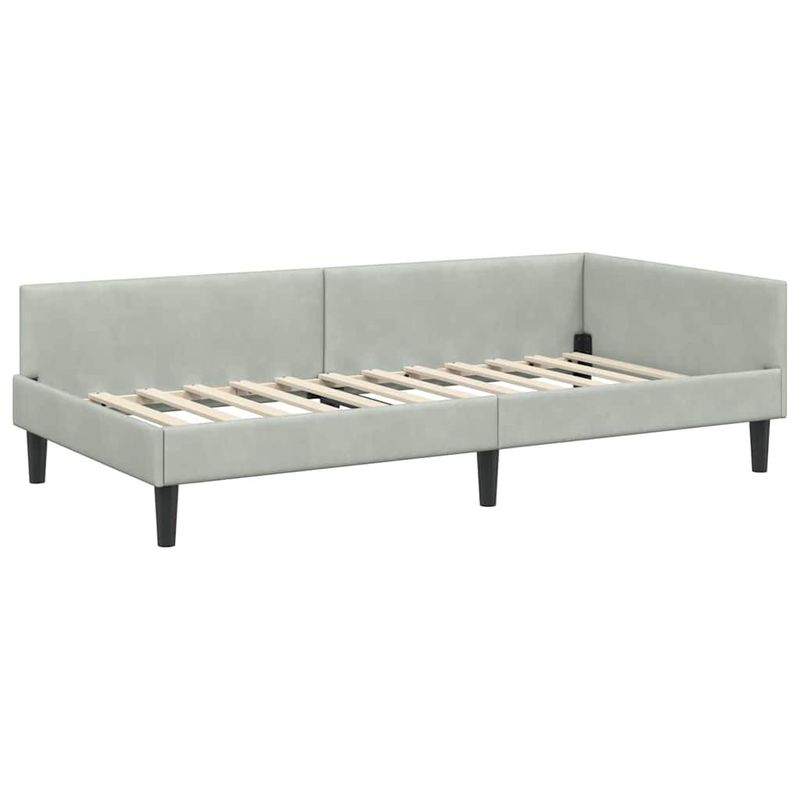 Casa si Gradina - Mobilier - Paturi si accesorii - Paturi - Cadru de pat coltar cu headboard Manual Gri deschis 90 x 190 cm - Infinity.ro