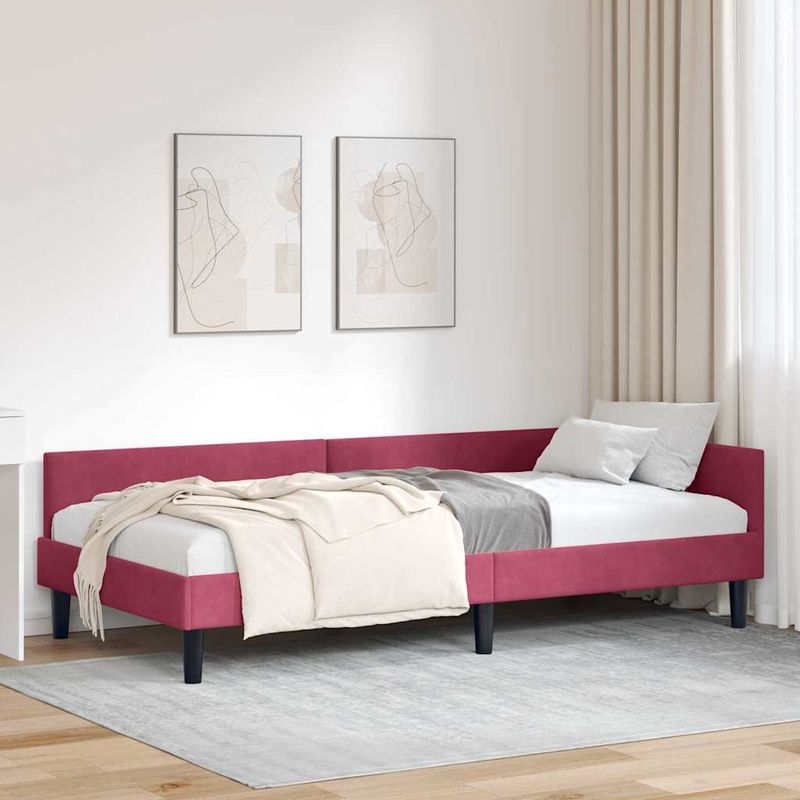 Casa si Gradina - Mobilier - Paturi si accesorii - Paturi - Cadru de pat coltar bordo 90 x 190 cm Catifea si lemn laminat - Infinity.ro
