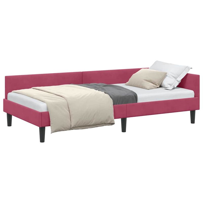 Casa si Gradina - Mobilier - Paturi si accesorii - Paturi - Cadru de pat coltar bordo 90 x 190 cm Catifea si lemn laminat - Infinity.ro