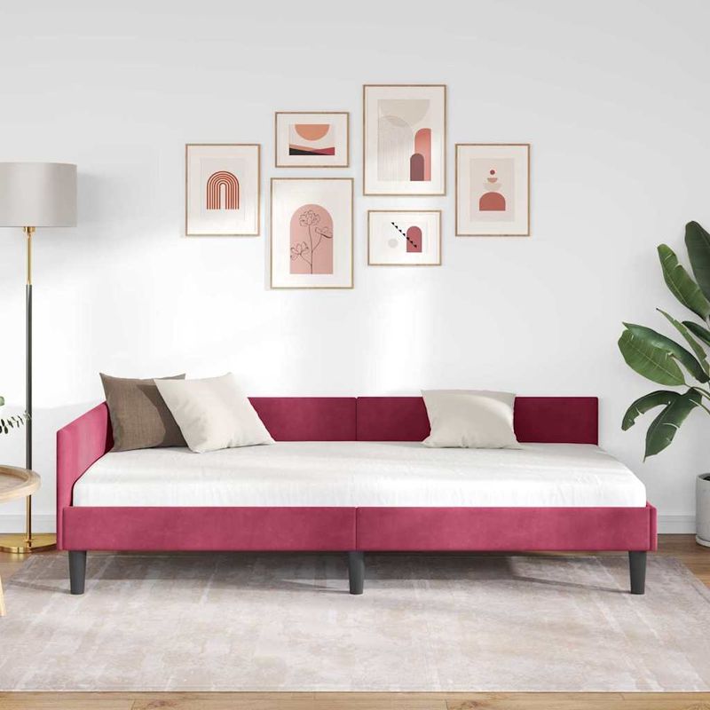 Casa si Gradina - Mobilier - Paturi si accesorii - Paturi - Cadru de pat coltar bordo 90 x 190 cm Catifea si lemn laminat - Infinity.ro