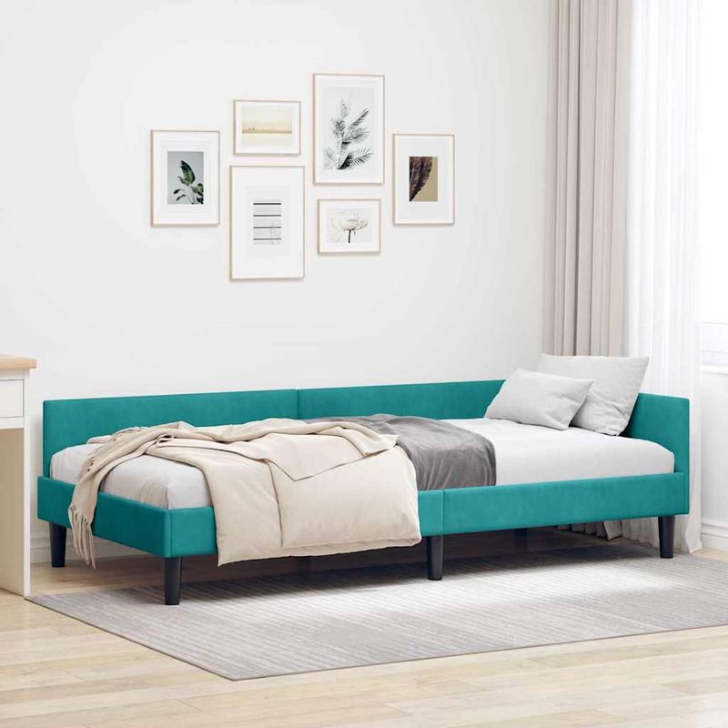 Casa si Gradina - Mobilier - Paturi si accesorii - Paturi - Cadru de pat coltar Turcoaz 90 x 190 cm Catifea si lemn laminat - Infinity.ro