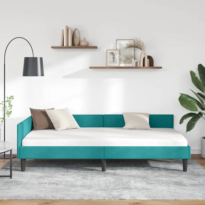 Casa si Gradina - Mobilier - Paturi si accesorii - Paturi - Cadru de pat coltar Turcoaz 90 x 190 cm Catifea si lemn laminat - Infinity.ro