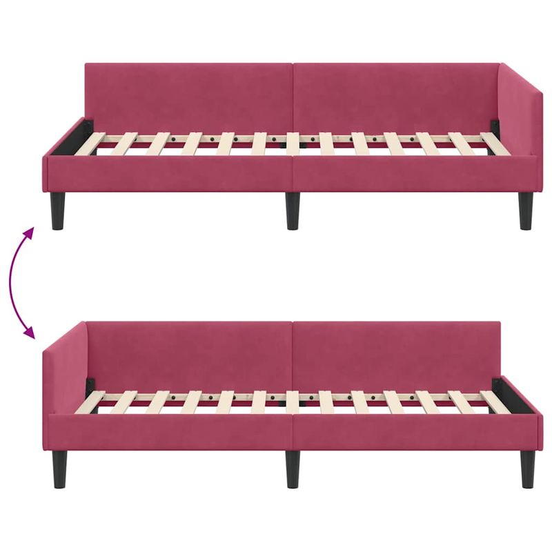 Casa si Gradina - Mobilier - Paturi si accesorii - Paturi - Cadru de pat coltar bordo 90 x 190 cm Catifea si lemn laminat - Infinity.ro