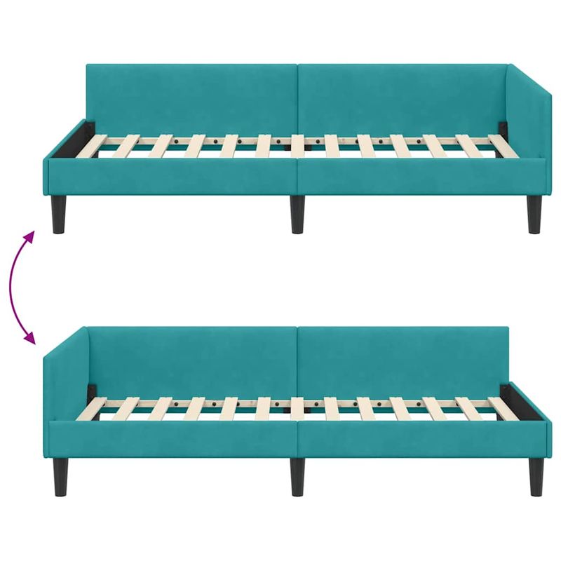 Casa si Gradina - Mobilier - Paturi si accesorii - Paturi - Cadru de pat coltar Turcoaz 90 x 190 cm Catifea si lemn laminat - Infinity.ro