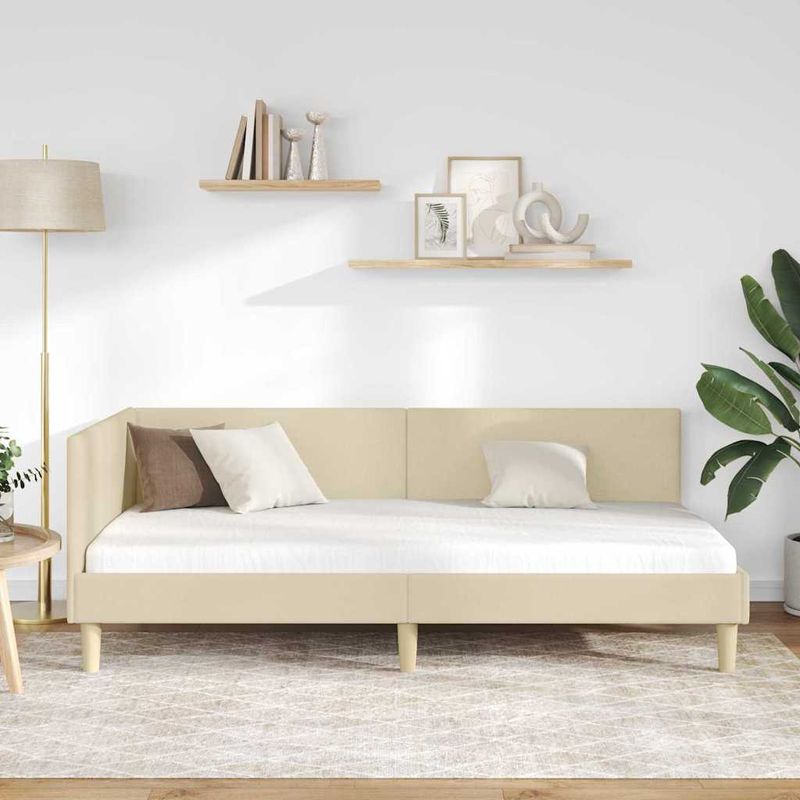 Casa si Gradina - Mobilier - Paturi si accesorii - Paturi - Cadru de pat coltar Crem 90 x 200 cm Tesatura si lemn prelucrat - Infinity.ro