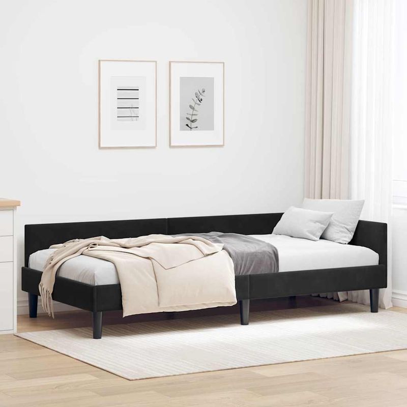 Casa si Gradina - Mobilier - Paturi si accesorii - Paturi - Cadru de pat coltar Negru 100 x 200 cm Catifea si lemn laminat - Infinity.ro