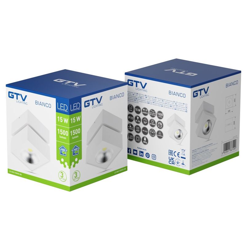 Casa si Gradina - Corpuri si surse de iluminat - Plafoniere, aplice si spoturi - Spot LED 8W Aplicat, GTV, 298lm, Lumina Neutra (4000K), Alb - Infinity.ro