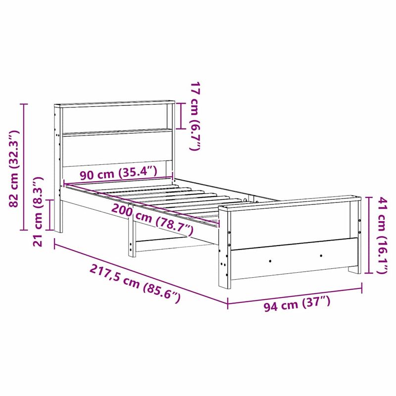 Casa si Gradina - Mobilier - Paturi si accesorii - Paturi - Cadru de pat cu headboard Alb 90 x 200 cm Lemn masiv de pin - Infinity.ro