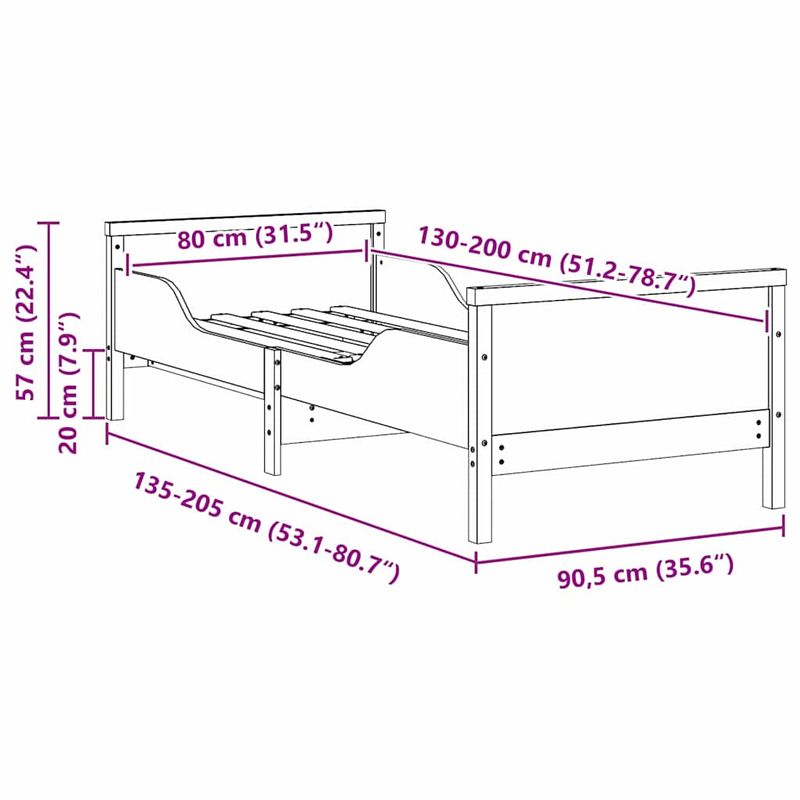Casa si Gradina - Mobilier - Paturi si accesorii - Paturi - Cadru de pat extensibil pentru copii Alb 80 x 130 / 165 / 200 cm - Infinity.ro