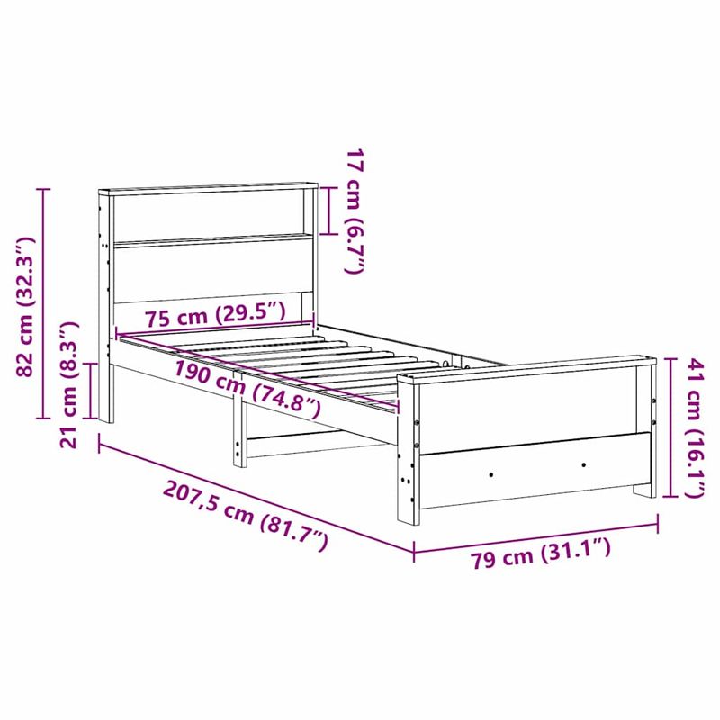 Casa si Gradina - Mobilier - Paturi si accesorii - Paturi - Cadru de pat cu headboard Maro 75 x 190 cm Lemn masiv de pin - Infinity.ro