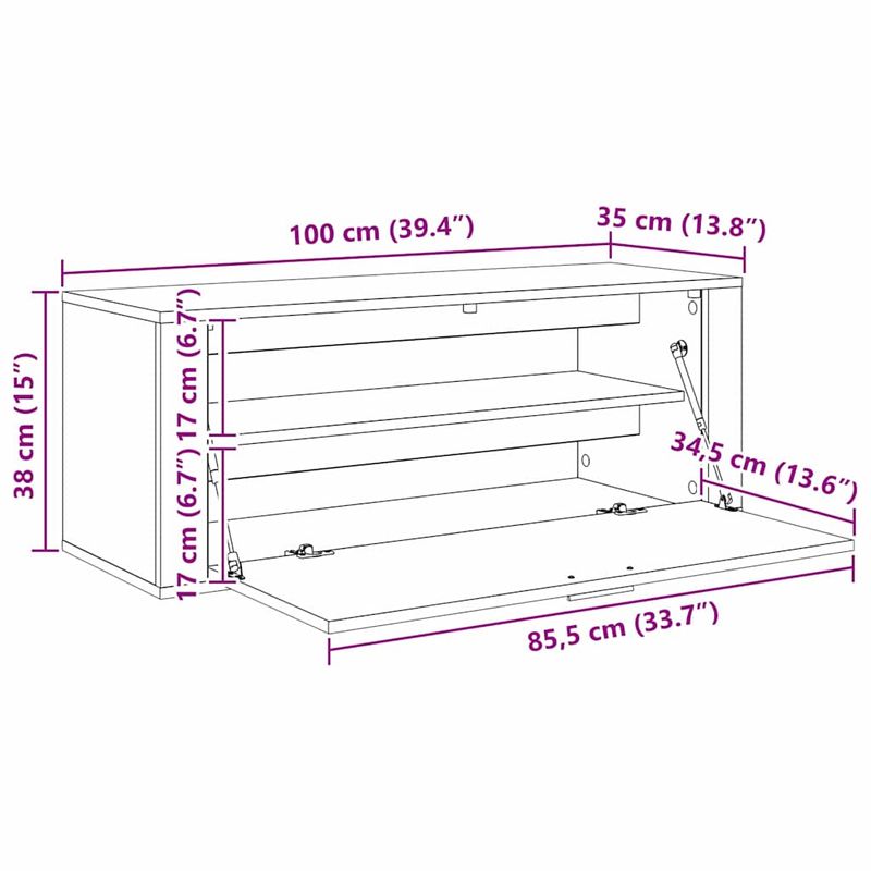 Casa si Gradina - Mobilier - Organizare si depozitare - Organizator incaltaminte - Dulap pentru pantofi cu raft stejar artizanal 100 x 35 x 38 cm - Infinity.ro