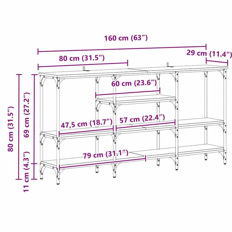Casa si Gradina - Mobilier - Comode si corpuri - Console - Masa de consola stejar artizanal 160 x 29 x 80 cm Lemn compozit - Infinity.ro