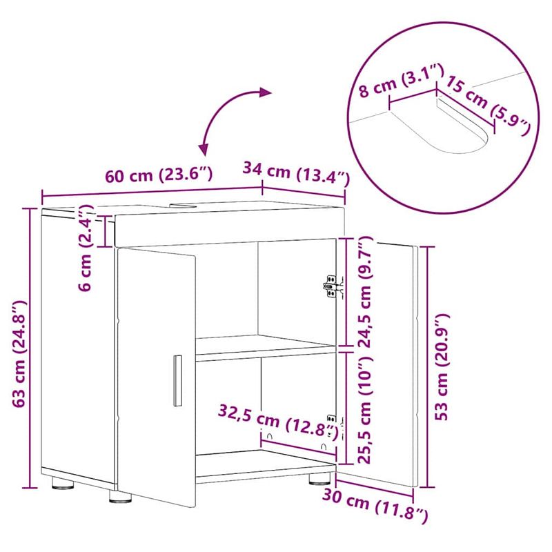 Casa si Gradina - Mobilier - Mobilier baie - Corpuri baie - Cabinet pentru chiuveta de baie Lemn vechi 60 x 34 x 63 cm - Infinity.ro