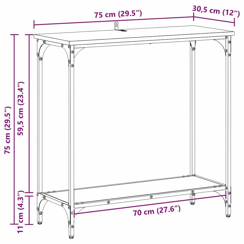 Casa si Gradina - Mobilier - Comode si corpuri - Console - Masa de consola cu raft stejar artizanal 75 x 30.5 x 75 cm - Infinity.ro