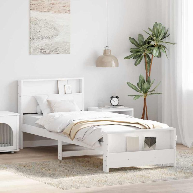 Casa si Gradina - Mobilier - Paturi si accesorii - Paturi - Cadru de pat cu headboard Alb 75 x 190 cm Lemn masiv de pin - Infinity.ro