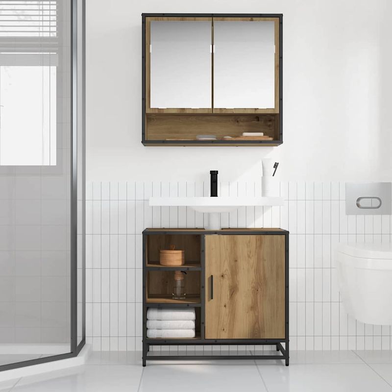 Casa si Gradina - Mobilier - Mobilier baie - Comode baie - Dulap pentru Chiuveta de Baie stejar artizanal 65 x 33 x 60 cm - Infinity.ro