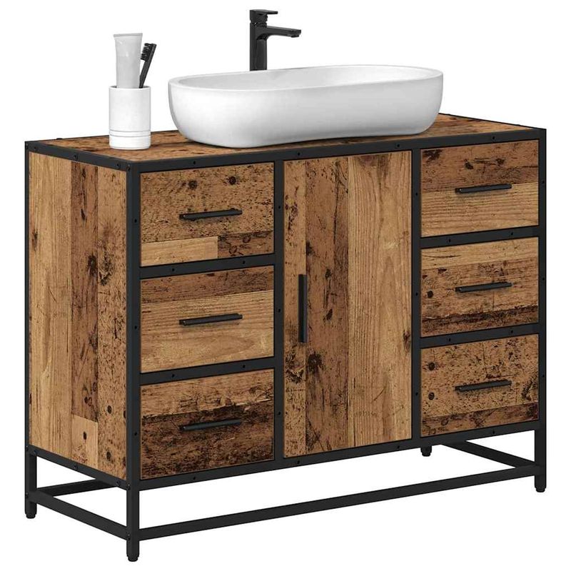 Casa si Gradina - Mobilier - Mobilier baie - Comode baie - Dulap pentru Chiuveta de Baie cu usa Lemn vechi 80 x 33 x 60 cm - Infinity.ro
