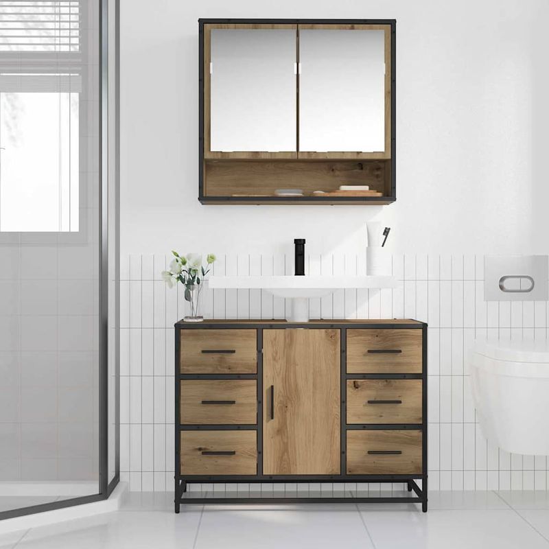 Casa si Gradina - Mobilier - Mobilier baie - Comode baie - Dulap pentru Chiuveta de Baie stejar artizanal 80 x 33 x 60 cm - Infinity.ro