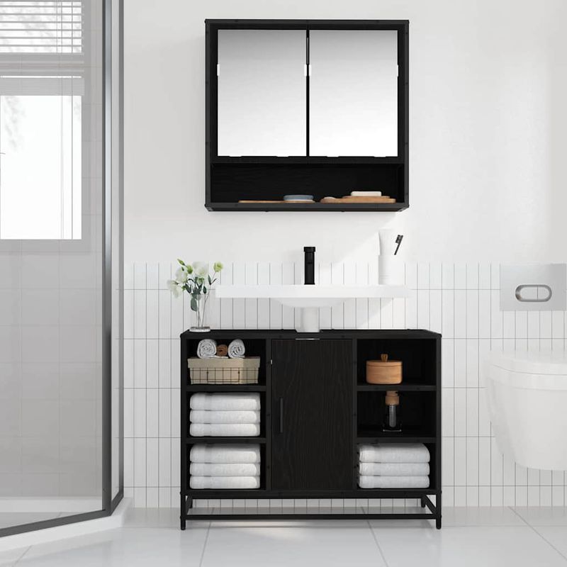 Casa si Gradina - Mobilier - Mobilier baie - Comode baie - Dulap pentru Chiuveta de Baie Stejar negru 80 x 33 x 60 cm - Infinity.ro