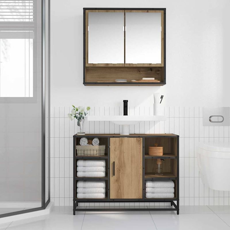 Casa si Gradina - Mobilier - Mobilier baie - Comode baie - Dulap pentru Chiuveta de Baie stejar artizanal 80 x 33 x 60 cm - Infinity.ro